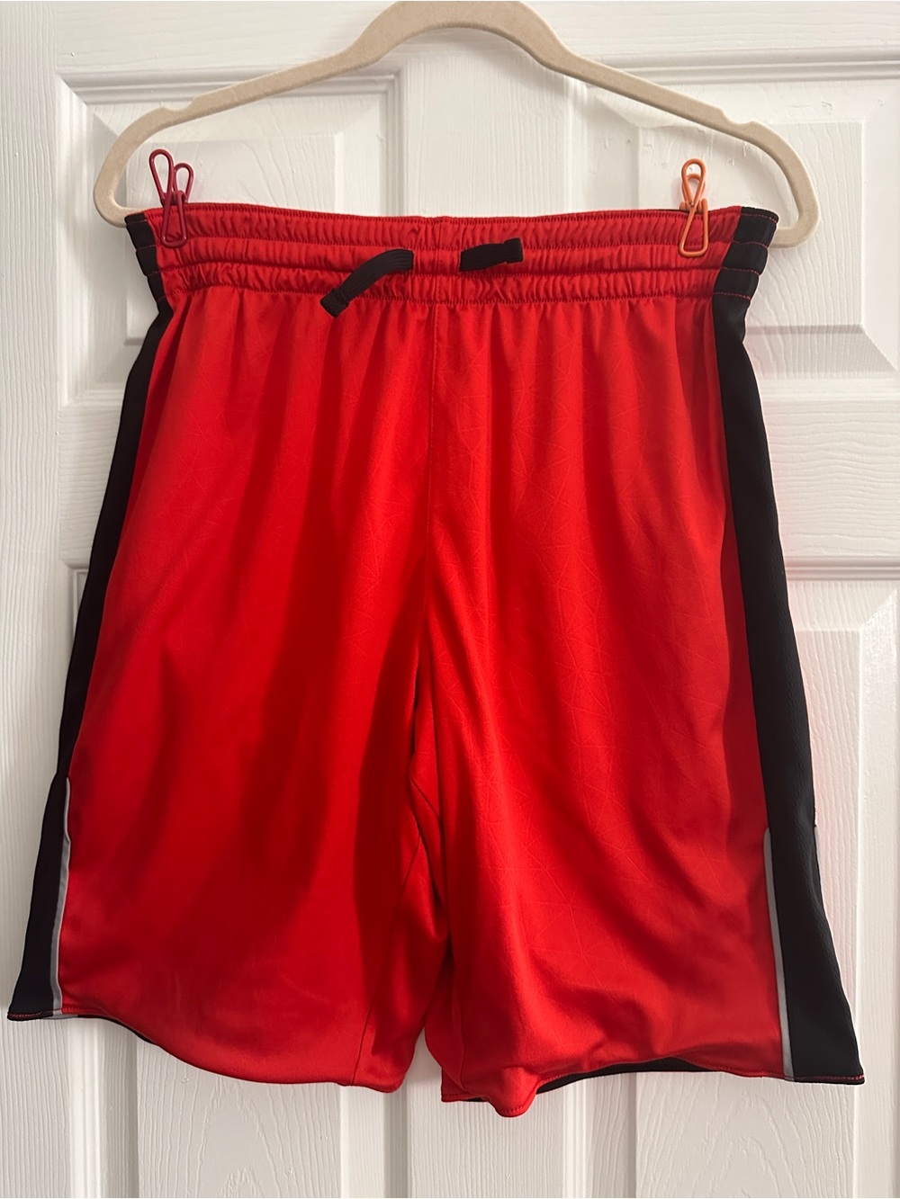 Men's Red Athletic Shorts with Black Side Panels